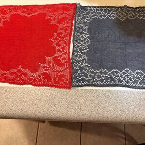 Vintage Handkerchiefs Red & Black Mesh Net See Through Lace 10"